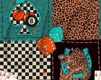 Boujee Western Tiger, Cherries, Cards Patchwork Seamless File