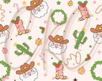 Retro Pink Santa Western Seamless File/ Digital Design