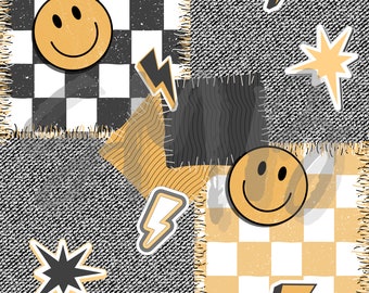 Retro Lightning Bolt Smiley Patchwork Seamless File
