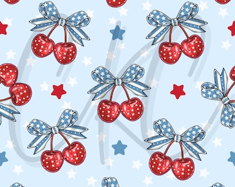Patriotic 4th of July Cherry Coquette Bow Seamless Design
