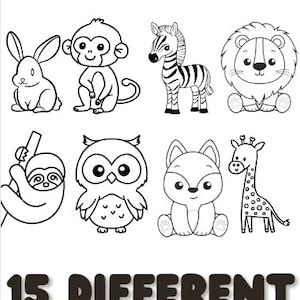 Bundle of 15 Adorable Animal Digital Illustrations - Instant Download