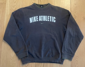 Vintage jaren 90 Nike Athletic ronde hals bruin centrum Swoosh Spelout-sweater XS