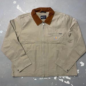 Carhartt Tan Detroit Jacket Blanket Lined Brown Collar Workwear Coat Men’s Large Fire Resistant
