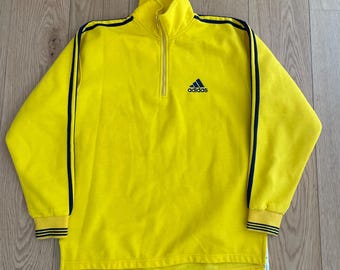 Bluza Adidas Vintage z zamkiem 1/4 w żółte i granatowe paski