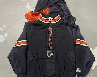 Vintage Philadelphia Flyers startersjack NHL-trui met capuchon zwart oranje jaren 90 kindermaat Small