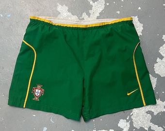Vintage Nike 2003 Portugal National Team Football Shorts Green Yellow Swoosh XL