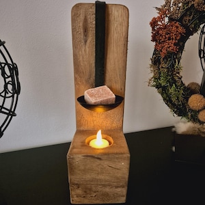 Geurlamp teakhout met pollepel voor geursteentjes geuroliën met waxinelichthouder decoratie upcycling decoratie kamergeur