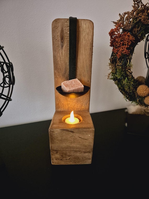 Duftlampe Teakholz mit Kelle für Duftsteine Duftöle mit Teelichthalter Dekoration Upcycling Deko Raumduft
