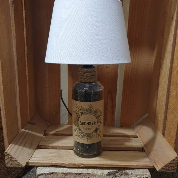 Sasse Sechser Kräuter Likör Lampe Flasche Geschenk Upcycling Tischlampe Flaschenlampe Lampenflasche