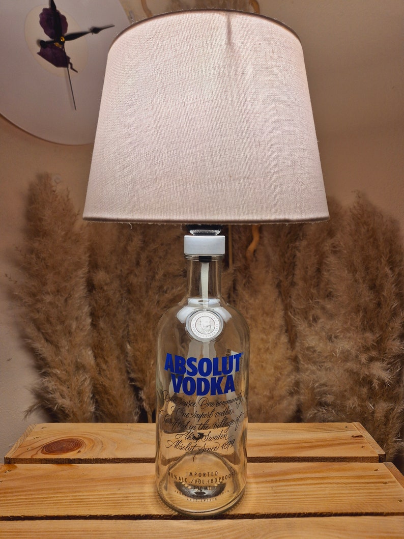 Vodka Absolut lamp, Vodka Absolut table lamp, Vodka Absolut upcycling, Vodka Absolut gift, Vodka Absolut gift, DIY lamp, Vodka unique image 1