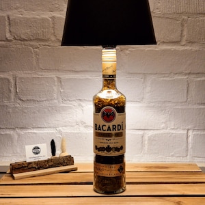 Bacardi Carta Ora Tischlampe Flaschenlampe Lampenflasche Bottlelamp Lampe Geschenk Upcycling Unikat