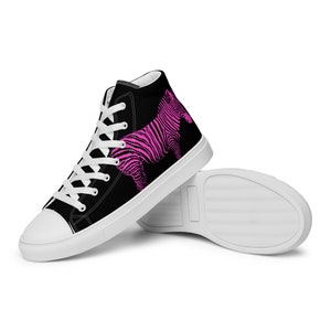 Midnight Zebra - Men’s high top canvas shoes, canvas high top sneakers, neon pink animal print, unisex canvas shoes