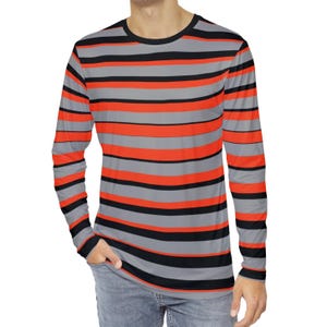 Men&#39;s Orange & Black Striped Shirt Halloween Long Sleeve T-Shirt Cincinnati T-Shirt Men&#39;s Orange Striped Shirt Gift For Him