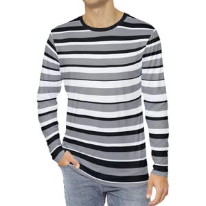 Men&#39;s Black & White Striped Shirt Long Sleeve Striped T-Shirt Gray Striped Shirt Gift For Him