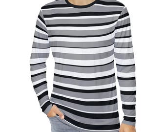 Zwart-wit gestreept heren-T-shirt met lange mouwen