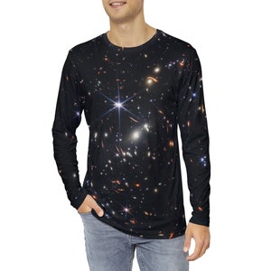 Erstes tiefes Feld Bild T-Shirt Herren JWST Universum TShirt Sterne Weltraum TShirt Wissenschaft Astronomie TShirt Herren Langarm T-Shirt