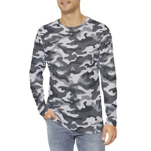 Herren Grau Camo Langarm T-Shirt