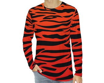 Oranje Bengaalse tijgerprint heren-T-shirt met lange mouwen