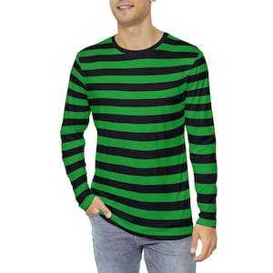 Green Striped T-Shirt Men's Gothic Shirt Punk T-Shirt Retro Rocker T-Shirt Men's Long Sleeve T-Shirt Gift For Him Team Colors Shirt Vintage