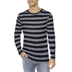 Gray Striped T-Shirt Striped Gothic T-Shirt Emo T-Shirt Men&#39;s Long Sleeve Striped Shirt Gray Striped Clothing Gift For Him
