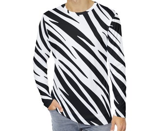 T-shirt heren tijgerstreep met lange mouwen: zwart-witte Bengal-afbeelding