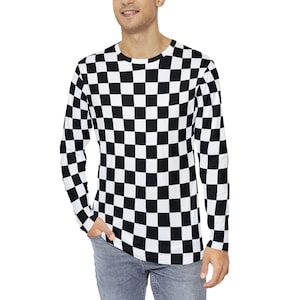 Checkerboard Long Sleeve T-Shirt: Black & White Checkered Shirt