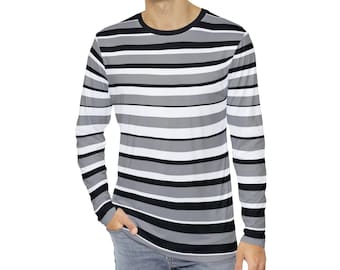 Men's Black & White Striped Shirt Long Sleeve Striped T-Shirt Gray Striped Shirt Gift For Him