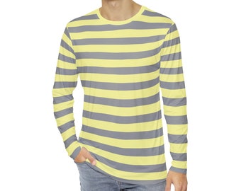 Men's Yellow & Gray Striped Long Sleeve T-Shirt Yellow Striped Shirt Men's Pastel Shirt Gift For Him