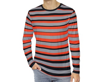 Men's Orange & Black Striped Shirt Halloween Long Sleeve T-Shirt Cincinnati T-Shirt Men's Orange Striped Shirt Gift For Him