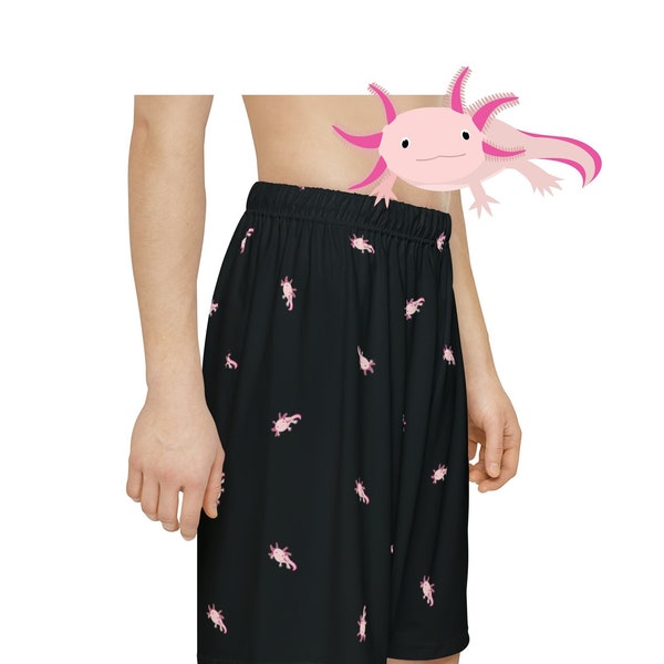 Pantaloncini Axolotl da uomo Pantaloncini neri e rosa Sport atletici Pantaloncini da basket Axolotl Pantaloncini in vita elastica Axolotl Loungewear Regalo per lui