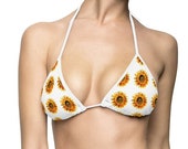 Bright Colorful Orange Yellow Sunflower Flower Floral Women 39 s White 2 Piece Sexy String Bikini Swimsuit Bathing Suit Swimwear