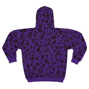 Skull & Bones Purple Zip Hoodie: Gothic Halloween Jacket image 4