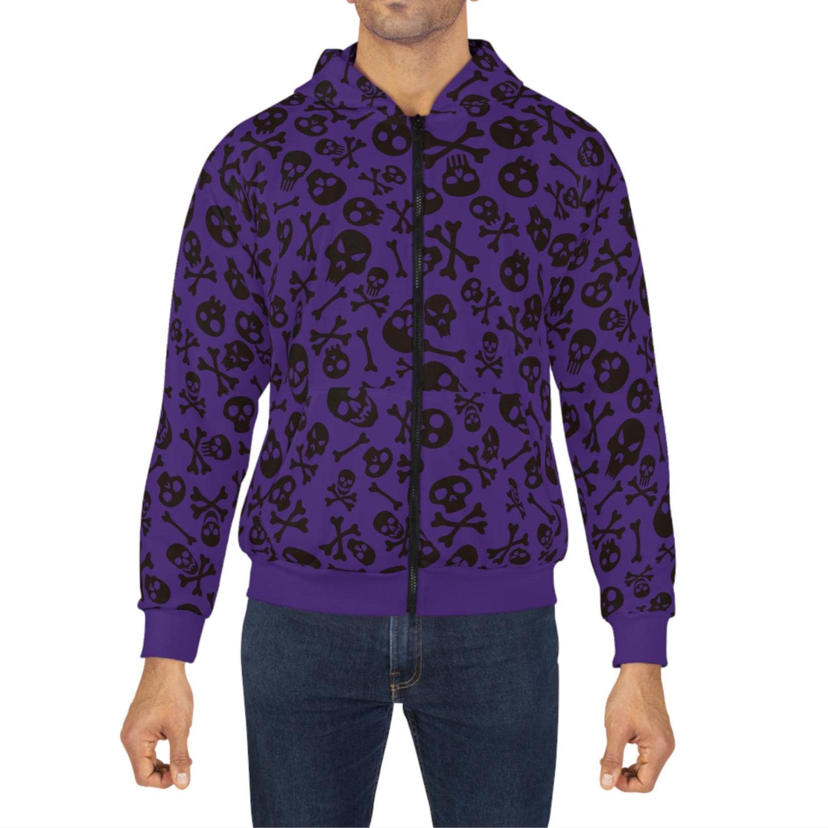 Skull & Bones Purple Zip Hoodie: Gothic Halloween Jacket - Etsy