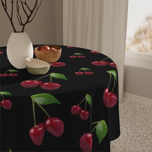 Black Cherry Pattern Tablecloth: Gothic Kitchen Table Setting