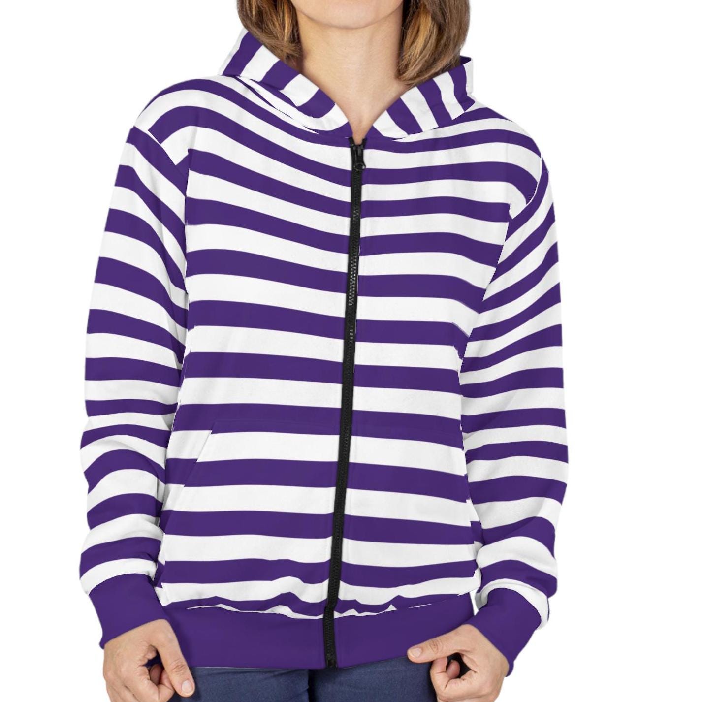 Purple Striped Zip Hoodie, Retro Team Colors Jacket - Etsy