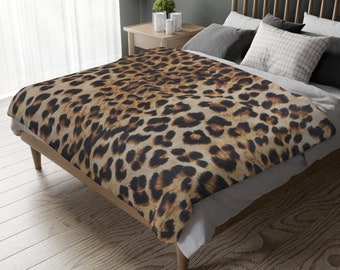Manta decorativa con estampado de leopardo: Piel sintética de felpa, ropa de cama con estampado animal.