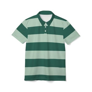 Green Striped Polo Shirt: Unisex Short Sleeve Thick Striped Top