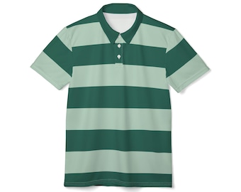 Green Striped Polo Shirt: Unisex Short Sleeve Thick Striped Top