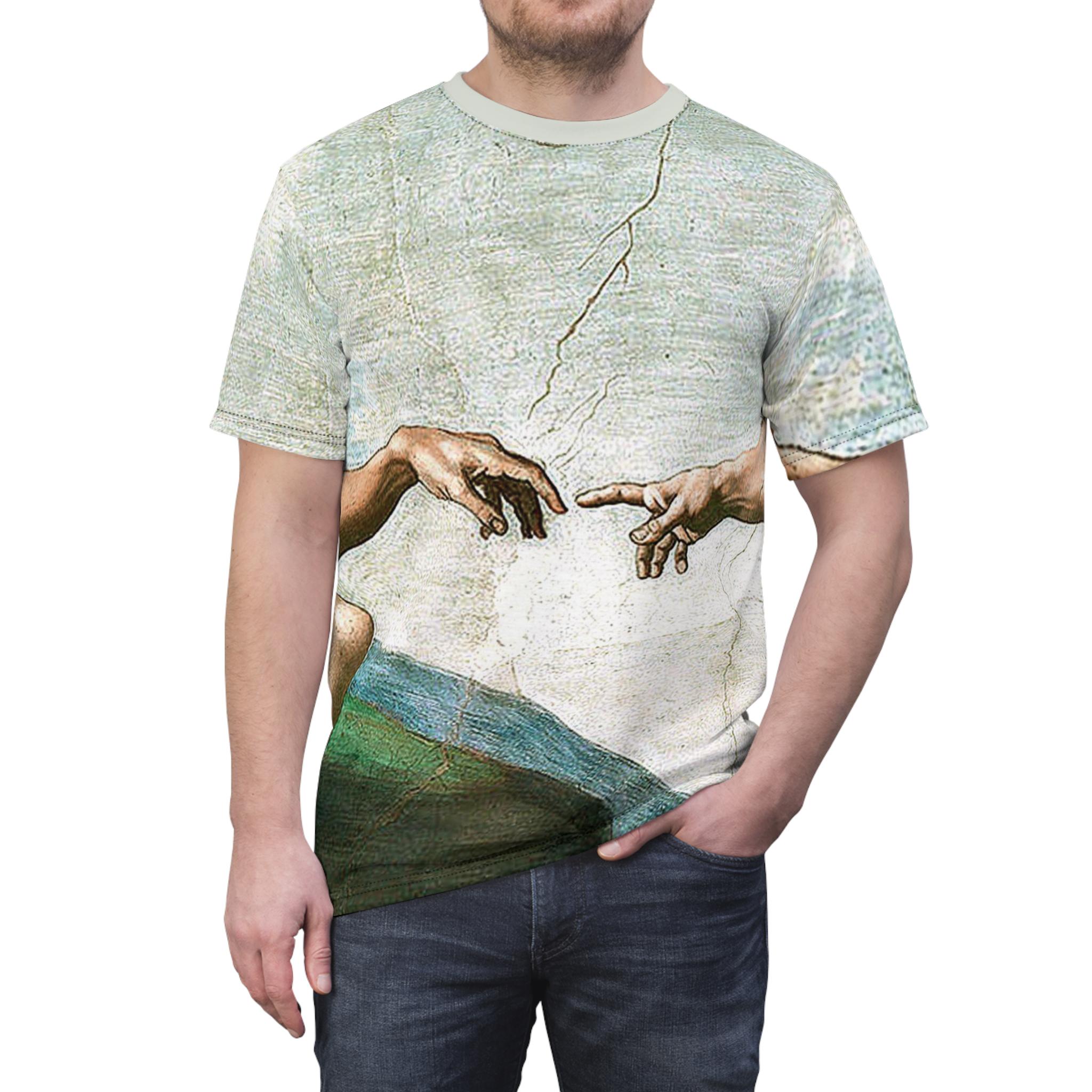 アダムの創造Tシャツ：ミケランジェロのシスティーナ礼拝堂の絵画