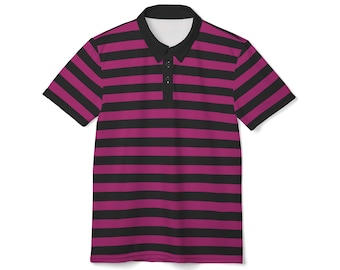 Pink & Black Striped Polo Shirt: Unisex Short Sleeve