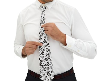 Skull & Bones Necktie Men's Black And White Gothic Tie Gift For Him