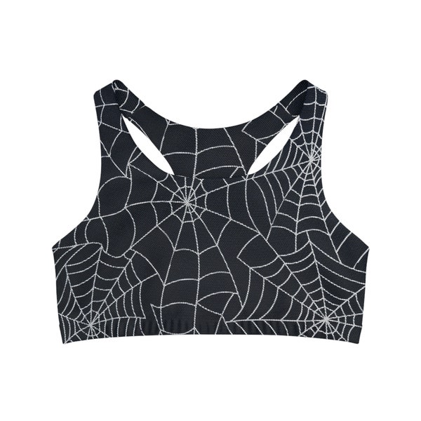 Soutien-gorge de sport en toile d'araignée Soutien-gorge de sport gothique Vêtements de sport pour Halloween Soutien-gorge en toile d'araignée assorti Soutien-gorge de sport sans couture Soutien-gorge de sport en toile d'araignée avec dos nageur