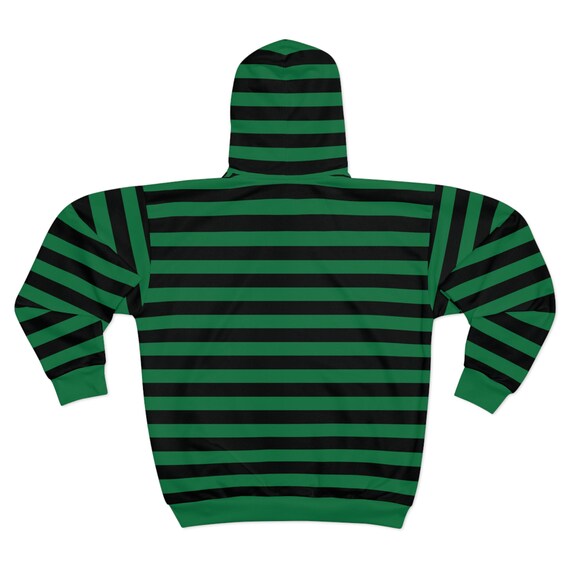 Green & Black Striped Zip Hoodie Team Colors Jacket Striped