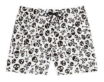 Skull & Bones Swim Trunks Gothic Swim Shorts Punk Rocker Swimsuit Men's Mid-Length Swim Trunks Skull And Bones Swimsuit Gothic Swimwear