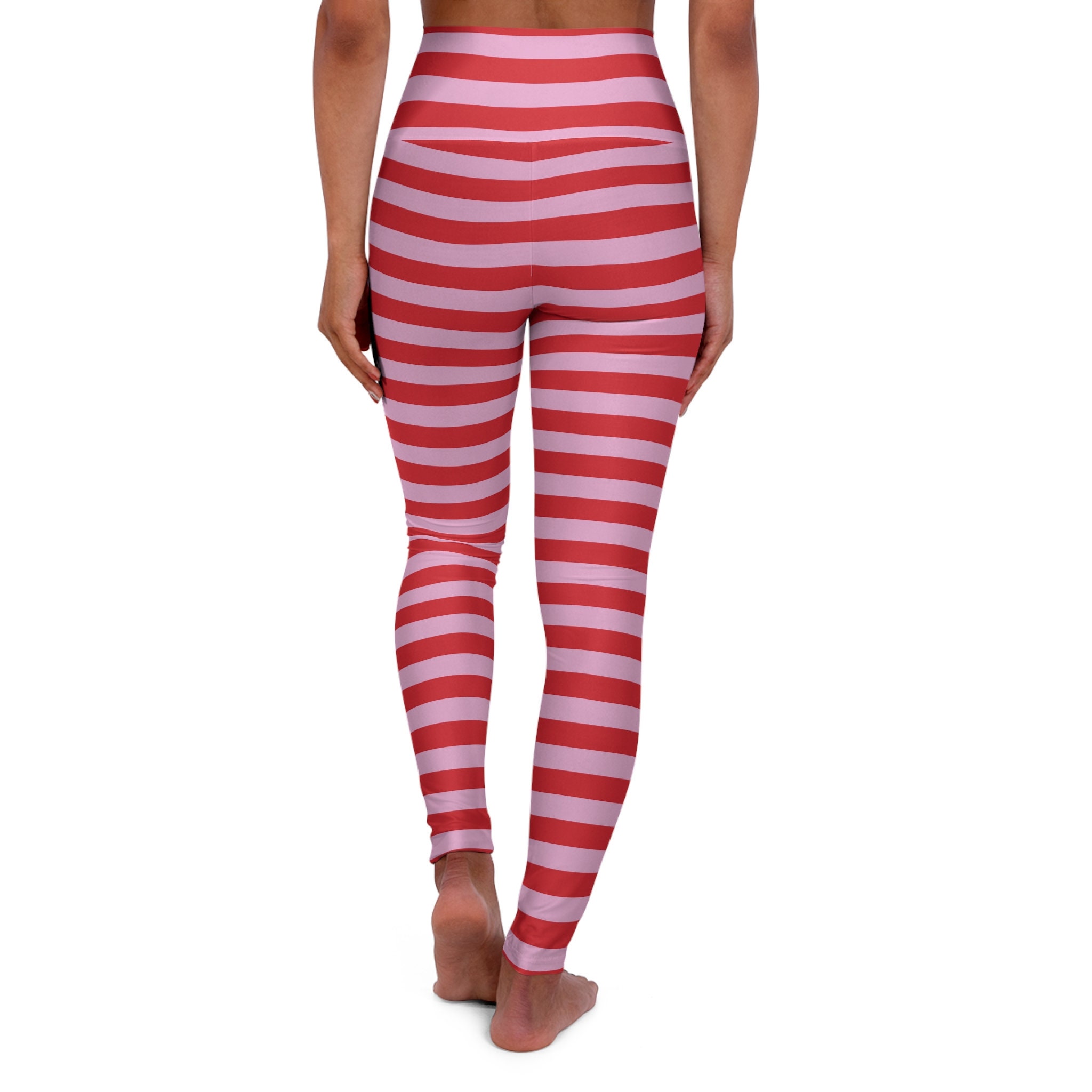 Pink & Red Striped Leggings Valentine's Day Leggings Cute Gym