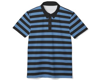 Black & Blue Striped Polo Shirt - Unisex Short Sleeve