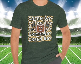 Camiseta de Green Bay con estampado de mascota de fútbol retro, estilo vintage