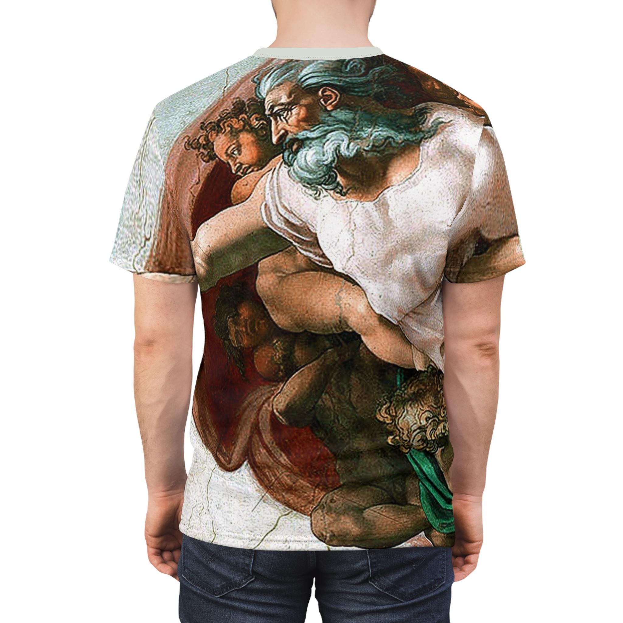 アダムの創造Tシャツ：ミケランジェロのシスティーナ礼拝堂の絵画