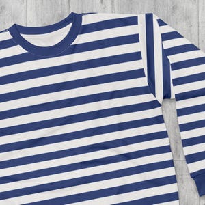 Blue & White Striped Sweatshirt Varsity Striped Sweatshirt Striped Blue And White Sweater Long Sleeve Trendy 80&#39;s Sweatshirt