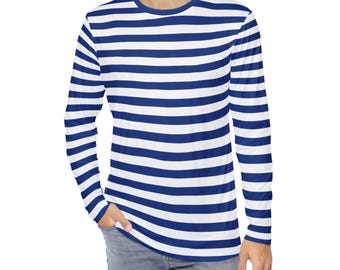Blauw gestreept T-shirt heren AOP blauw-wit shirt met lange mouwen
